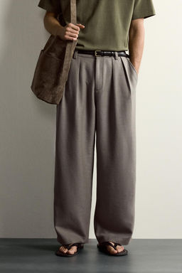 PANTAL?N RELAXED FIT ESTRUCTURA PLIEGUES / Verde gris - Zara фото 2