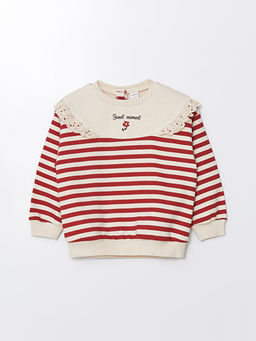 Bisiklet Yaka Uzun Kollu ?izgili K?z Bebek Sweatshirt