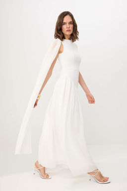Beyaz Sifon Sal Detay Duz Maxi Astarl? S?k Party Elbise TPRSS26EL00260 - Trendyolmilla фото 2