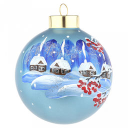 Елочная игрушка шар стеклянная д9,5см, голубой металлик, ручная художественная роспись, подарочная упаковка (Россия) - Домашняя мода фото 4