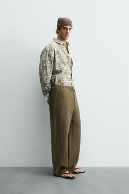 PANTAL?N RELAXED FIT 100% LINO / Khaki oscuro