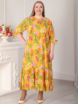 Длинное платье с тропическим принтом желтого цвета - Almond фото 2