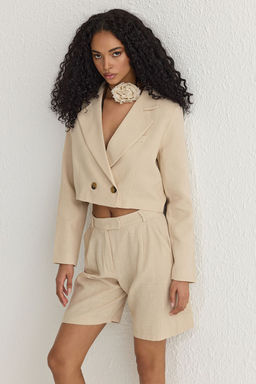 TRENDYOLMILLA Bej Crop Blazer Ceket Blazer Ceket TWOSS25BC00011