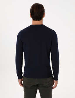 Lacivert Slim Fit Y_n Kar___ml_ Bisiklet Yaka Basic Triko Kazak - Cacharel фото 5