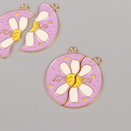 Цена за 4 шт. Декор для творчества металл, эмаль Ромашка - половинки, набор 2 шт., 2.8?2.7 см