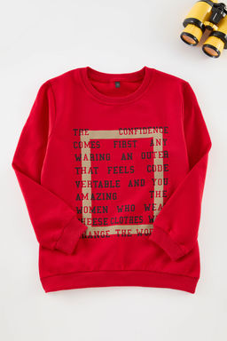 K?rm?z? Erkek Cocuk Slogan Pamuklu Orme Sweatshirt TKDAW25SW00026