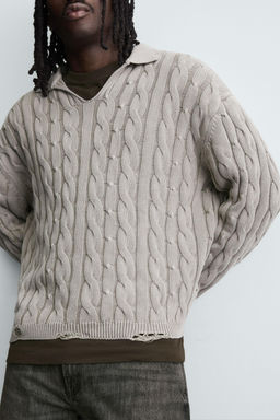 CABLE KNIT POLO SHIRT WITH DISTRESSED EFFECT - Zara фото 6