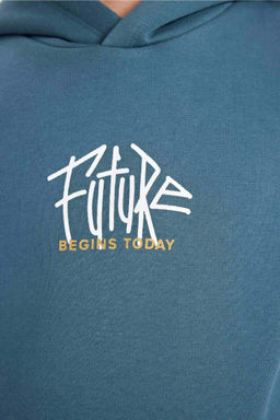 Толстая школьная толстовка с капюшоном и принтом для мальчиков - Defacto фото 5