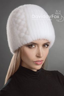 Шапка Сноп норка орнамент белая