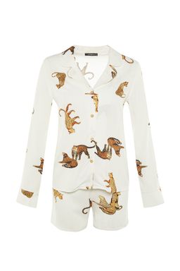 Trendyolmilla Ekru Kaplan Desenli Viskon Sortlu Dokuma Pijama Tak?m? THMAW21PT0340 фото 10