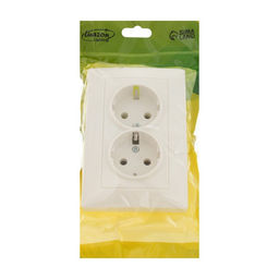 Розетка Luazon Lighting «Антей», 16 А, скрытая, IP20, двухместная, с заземлением, белая