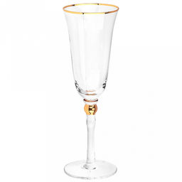 Жаклин Бокал стеклянный 220мл, д7,3см, h22,2см, для шампанского, тонкостенное, прозрачное стекло, отводка золотом (Китай) Цена указана за штуку. В коробке 4 штуки.