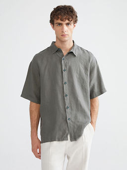 Regular Fit K?sa Kollu %100 Keten Erkek G?mlek