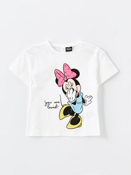 Bisiklet Yaka Minnie Mouse Bask?l? K?z Bebek Ti??rt