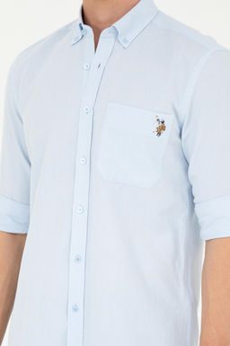 Рубашка мужская U.S. Polo Assn с длинным рукавом голубая хлопок  фото 13
