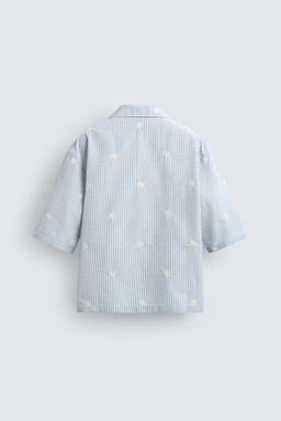 CAMISA RELAXED FIT BORDADO FLOR / Celeste - Zara фото 7