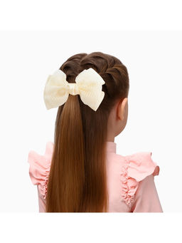 Цена за 6 шт. Бант для волос на резинке «Школьница», классика двойной полоски, 11×7 см, бежевый