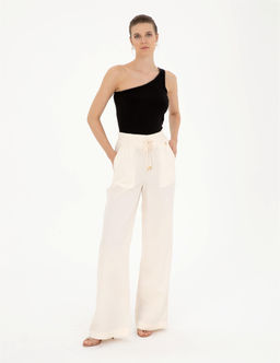 Ekru Y_ksek Bel Wideleg Pantolon