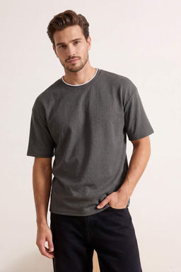 Antrasit Oversize/Genis Kesim Dokulu T-Shirt TMNSS26TS00017 - Trendyolmilla фото 2