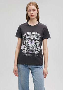 Kelebek Bask?l? Antrasit Tisort - Mavi фото 3