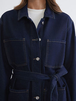 G?mlek Yaka Beli Ku?akl? Kad?n Jean Ceket