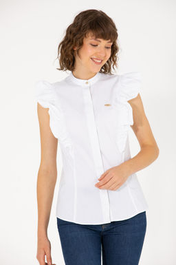 Женская белая рубашка с коротким рукавом