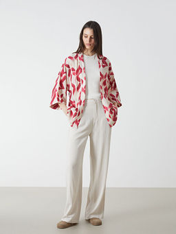 ?al Yaka Desenli Oversize Kad?n Kimono
