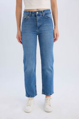 Comfort Straight Yuksek Bel Bilek Boy Jean Y?kamal? Pantolon