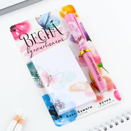 Подарочный набор, ручка шариковая и блок бумаги 30 л «Весна вдохновляет. 8 марта»