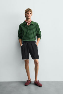 STRIPED JACQUARD TOWELLING POLO SHIRT