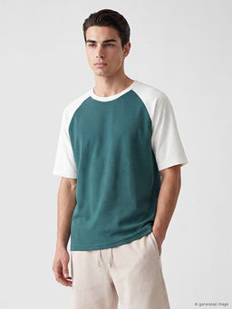 Relaxed Fit Bisiklet Yaka Reglan Kollu Erkek Ti??rt