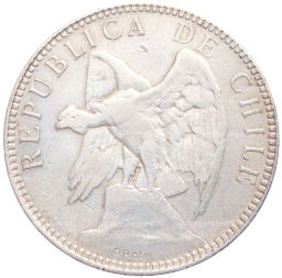 Монета 1 песо 1896 года Чили