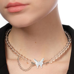 Чокер Бабочка с цепочкой, цвет белый в серебре, L= 40 см - Queen fair фото 3