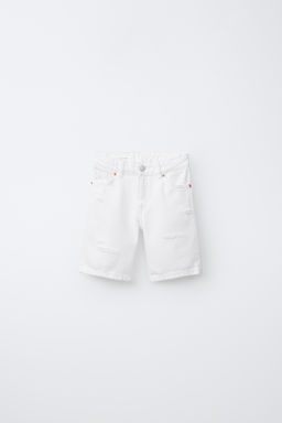 BERMUDA DENIM STRAIGHT ROTOS / Blanco