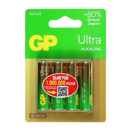Батарейка алкалиновая GP Ultra, AA, LR6-4BL, 1.5 В, блистер, 4 шт.