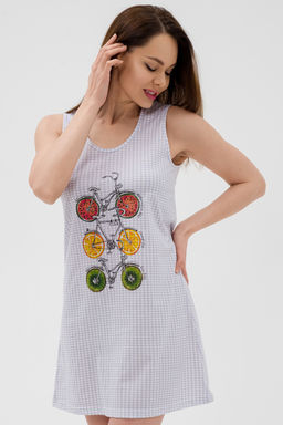 Ночная сорочка из кулирки Fruits&bikes клетка серая