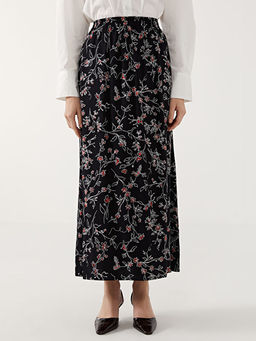 Beli Lastikli ?i?ekli Kad?n Etek