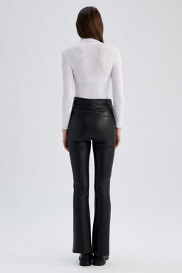 Длинные брюки из искусственной кожи с высокой талией - Defacto фото 6