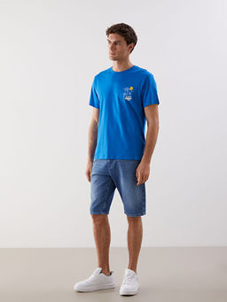 Bisiklet Yaka K?sa Kollu Bask?l? Penye Erkek Ti??rt