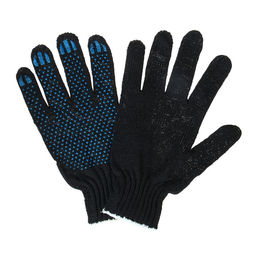 Цена за 10 шт. Перчатки садовые, хб, вязка 7 класс, 3 нити, размер 9, с ПВХ точками, чёрные