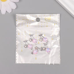 Цена за 5 шт. Декор для творчества металл, стразы Цветочки, серебро, розовый, 2.2?1.3?0.5 см