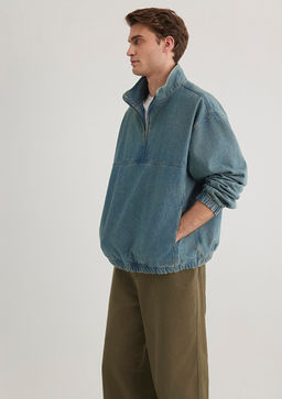 Yar? Fermuarl? Denim Sweatshirt - Mavi фото 2
