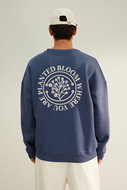 Indigo Oversize/Geni_ Kesim _i_ek Nak__l_ __i Polar/S_cak Tutan Sweatshirt TMNAW24SW00012 - Trendyolmilla фото 2