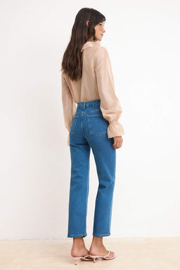 Mavi Yuksek Bel Orta Esnek Straight Duz Kesim Jeans TWOSS26JE00189 - Trendyolmilla фото 4