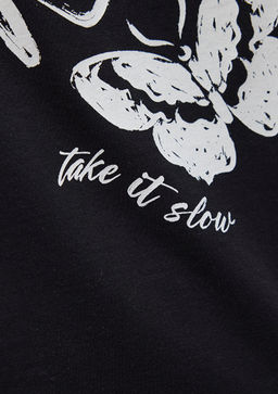 Bask?l? Siyah Tisort - Mavi фото 6