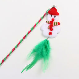 Дразнилка для кошек с бубенчиком Новогодний снеговик, 30 см - Пижон фото 2