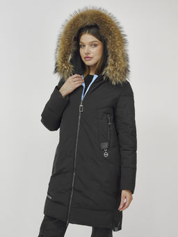 Куртка ПРЕМИУМ КЛАССА зимняя с мехом ЕНОТА, черного цвета