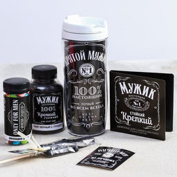 Гифтбокс Крутой мужик 100%, чай 50 г., термостакан 350 мл., драже шоколадное 80 г., шоколад 4 шт. х 5 г., леденец 30 г. - Simaland фото 4