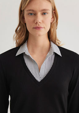 Gomlek Yaka Detayl? Siyah Tisort - Mavi фото 5