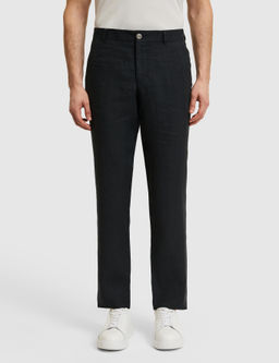Siyah Slim Fit Beli Lastikli %100 Keten Pantolon